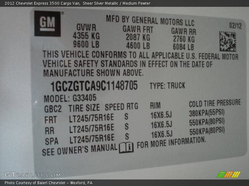Sheer Silver Metallic / Medium Pewter 2012 Chevrolet Express 3500 Cargo Van