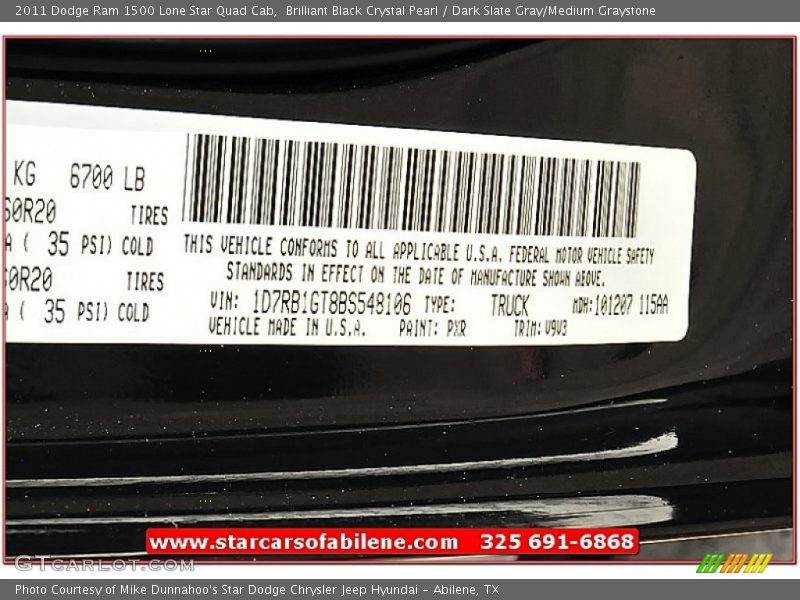 Brilliant Black Crystal Pearl / Dark Slate Gray/Medium Graystone 2011 Dodge Ram 1500 Lone Star Quad Cab