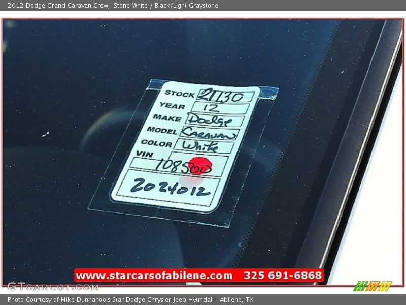 Stone White / Black/Light Graystone 2012 Dodge Grand Caravan Crew