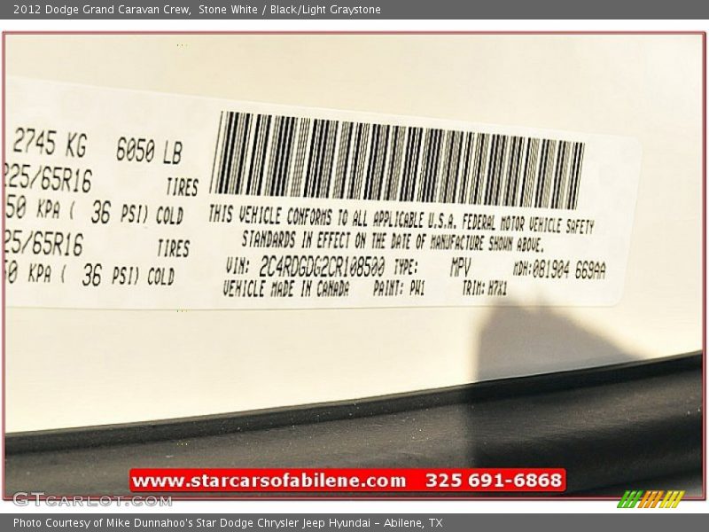 Stone White / Black/Light Graystone 2012 Dodge Grand Caravan Crew