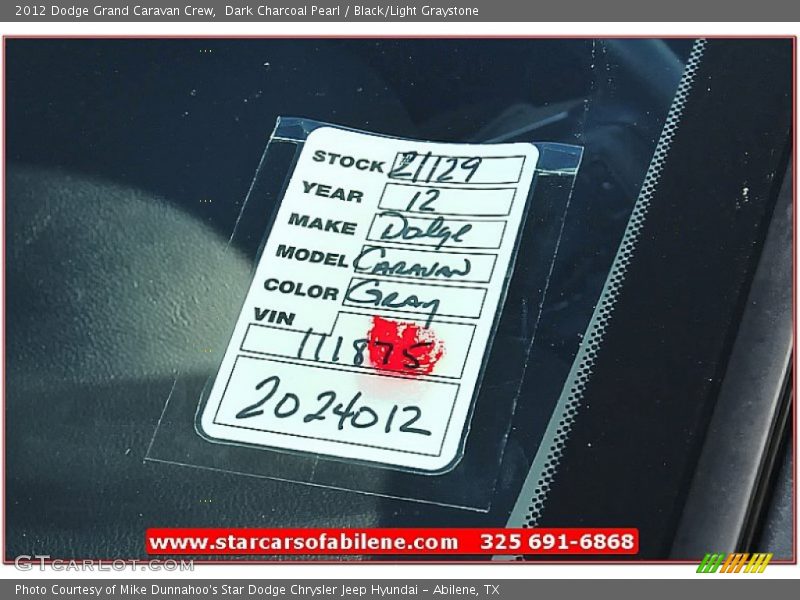 Dark Charcoal Pearl / Black/Light Graystone 2012 Dodge Grand Caravan Crew