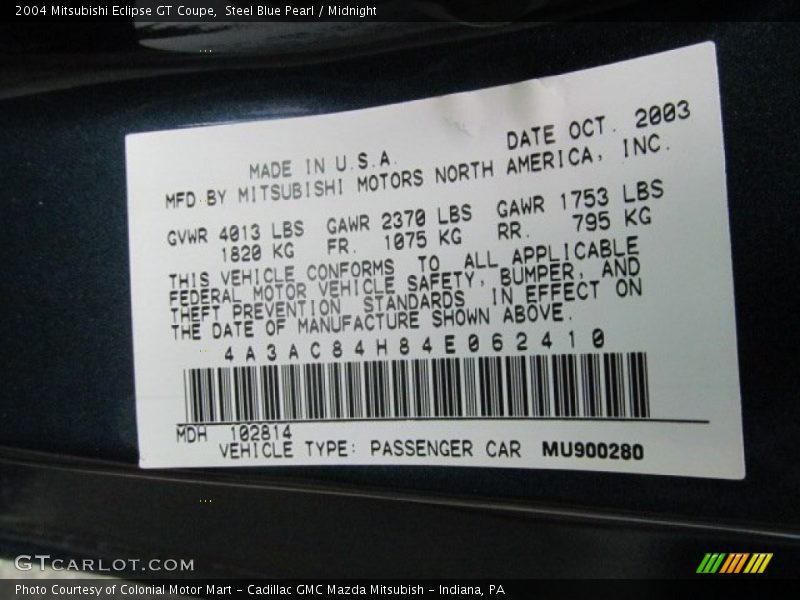 Steel Blue Pearl / Midnight 2004 Mitsubishi Eclipse GT Coupe