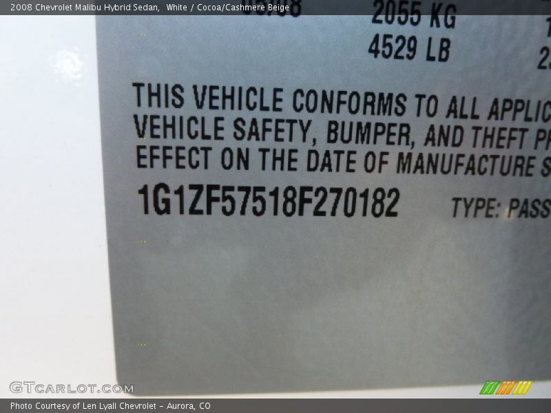 White / Cocoa/Cashmere Beige 2008 Chevrolet Malibu Hybrid Sedan