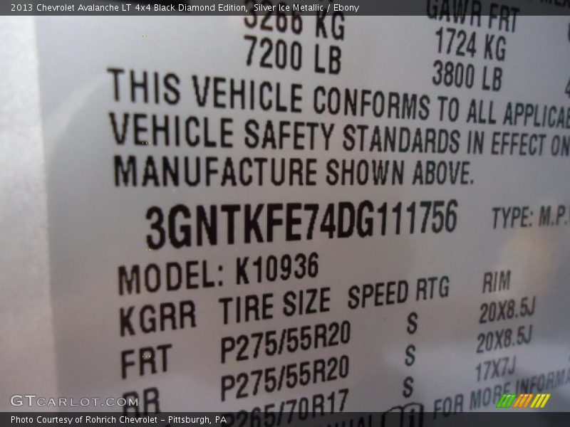 Silver Ice Metallic / Ebony 2013 Chevrolet Avalanche LT 4x4 Black Diamond Edition