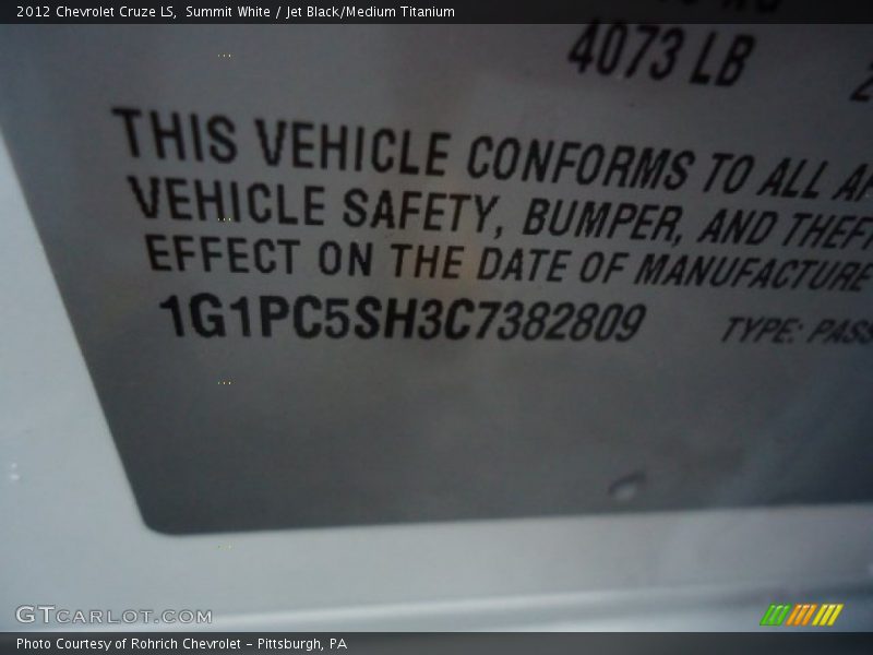 Summit White / Jet Black/Medium Titanium 2012 Chevrolet Cruze LS