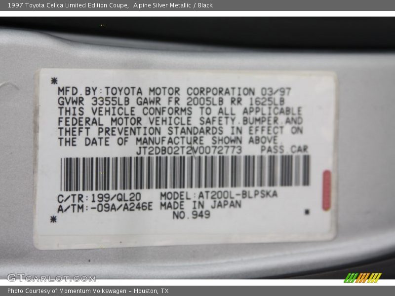 Alpine Silver Metallic / Black 1997 Toyota Celica Limited Edition Coupe