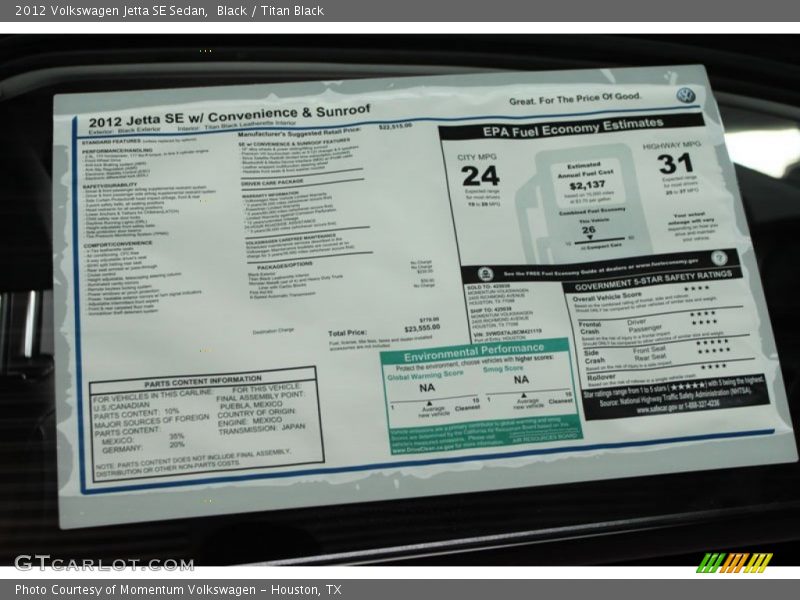 Black / Titan Black 2012 Volkswagen Jetta SE Sedan
