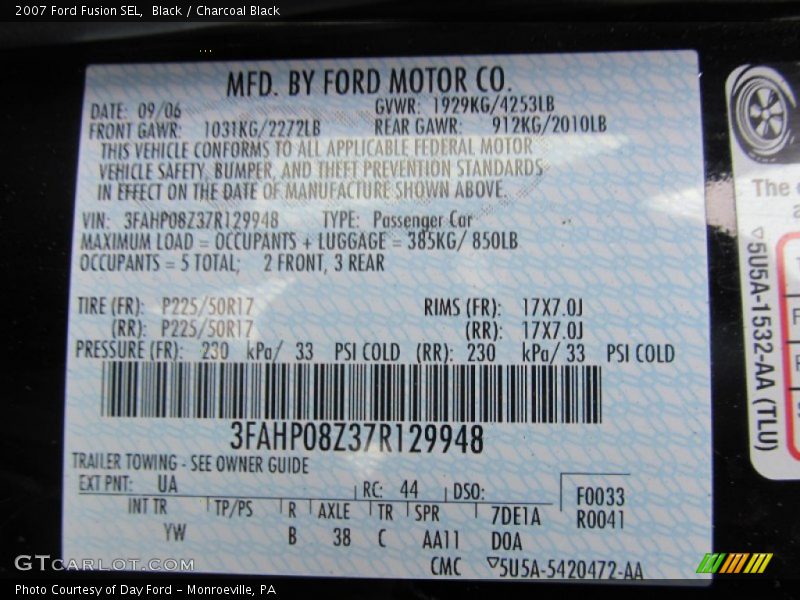Black / Charcoal Black 2007 Ford Fusion SEL