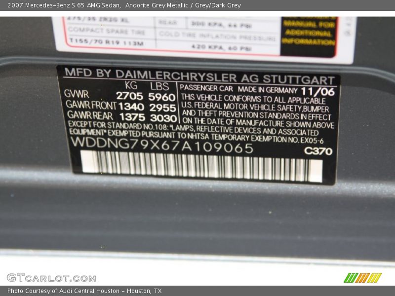 Andorite Grey Metallic / Grey/Dark Grey 2007 Mercedes-Benz S 65 AMG Sedan