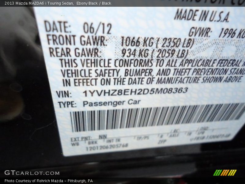 Ebony Black / Black 2013 Mazda MAZDA6 i Touring Sedan