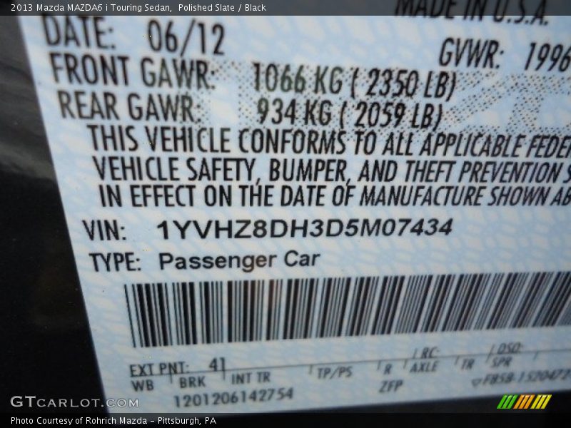Polished Slate / Black 2013 Mazda MAZDA6 i Touring Sedan