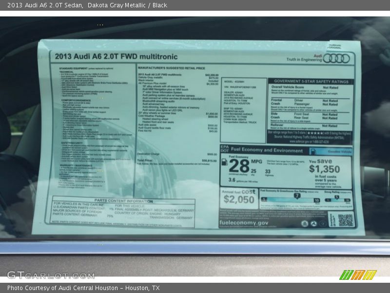 2013 A6 2.0T Sedan Window Sticker