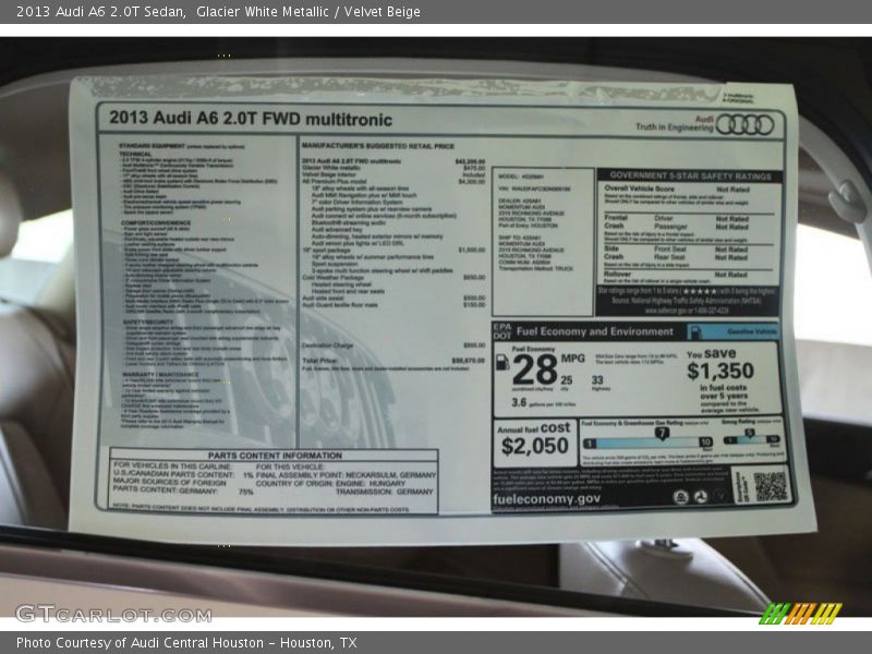 Glacier White Metallic / Velvet Beige 2013 Audi A6 2.0T Sedan