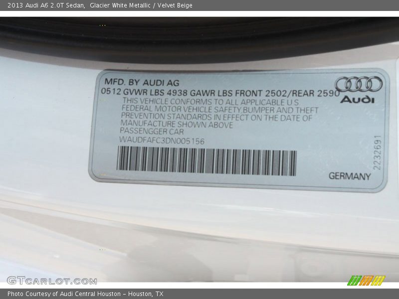 Glacier White Metallic / Velvet Beige 2013 Audi A6 2.0T Sedan