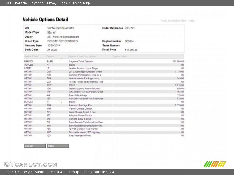  2011 Cayenne Turbo Window Sticker