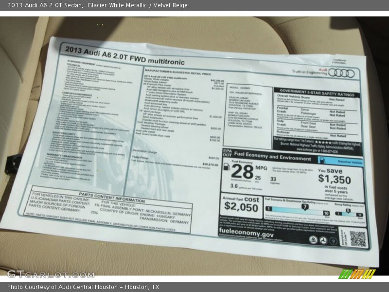  2013 A6 2.0T Sedan Window Sticker