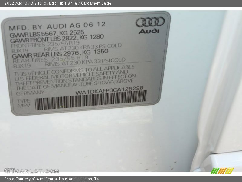 Ibis White / Cardamom Beige 2012 Audi Q5 3.2 FSI quattro