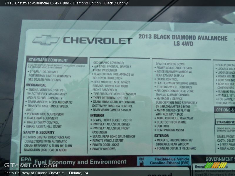  2013 Avalanche LS 4x4 Black Diamond Edition Window Sticker