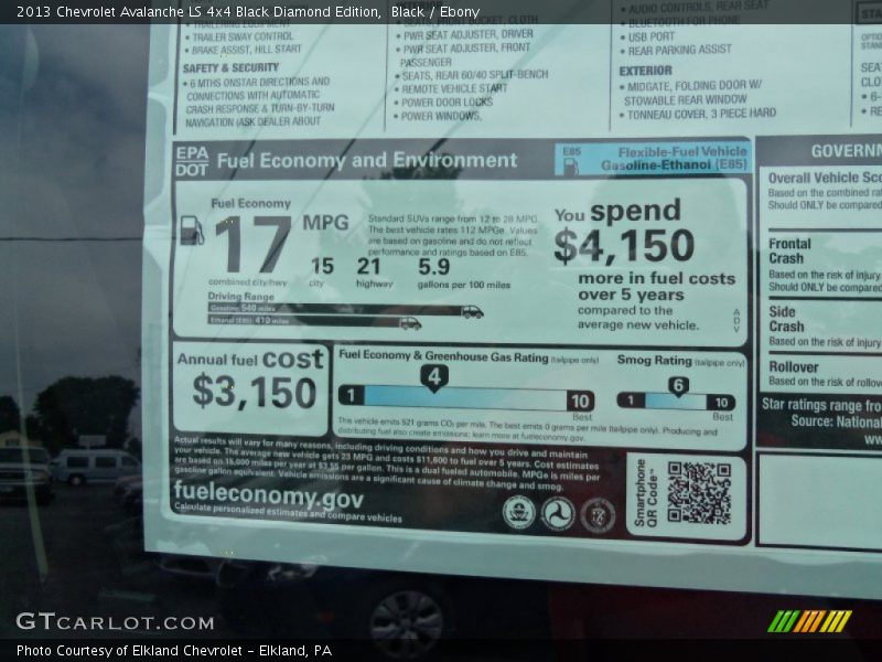  2013 Avalanche LS 4x4 Black Diamond Edition Window Sticker