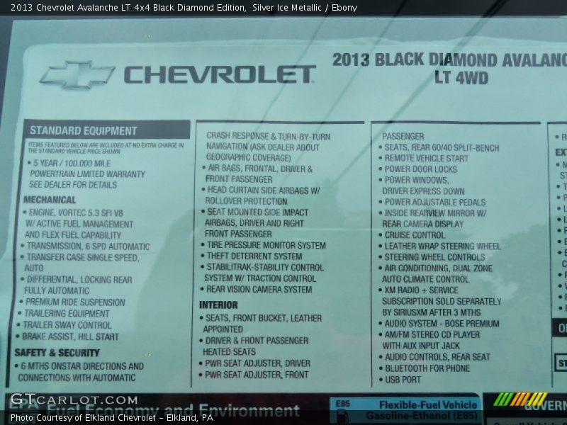  2013 Avalanche LT 4x4 Black Diamond Edition Window Sticker