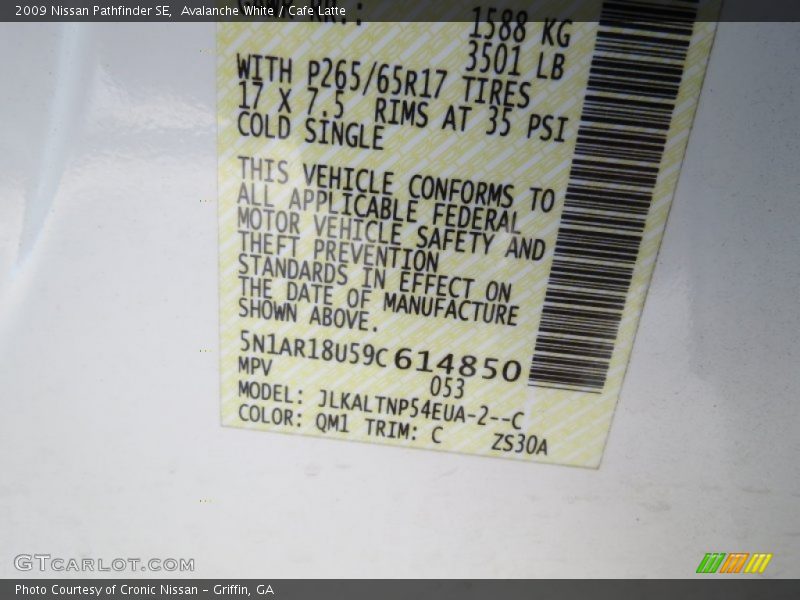 2009 Pathfinder SE Avalanche White Color Code QM1
