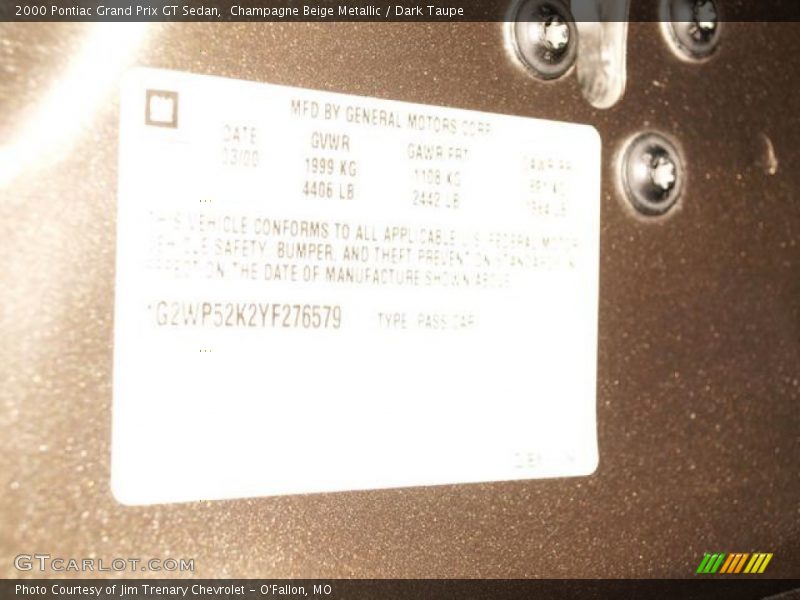 Champagne Beige Metallic / Dark Taupe 2000 Pontiac Grand Prix GT Sedan