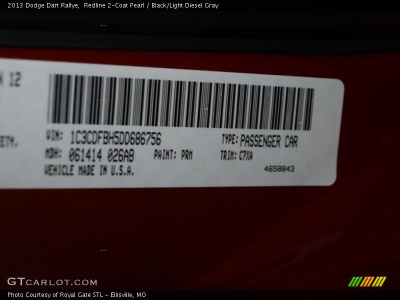 2013 Dart Rallye Redline 2-Coat Pearl Color Code PRM