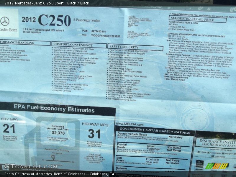 Black / Black 2012 Mercedes-Benz C 250 Sport