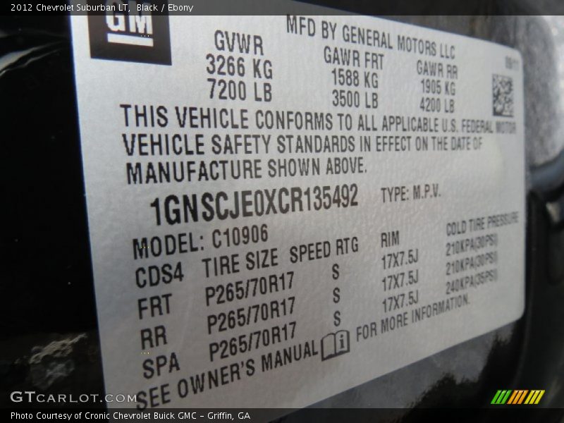 Black / Ebony 2012 Chevrolet Suburban LT