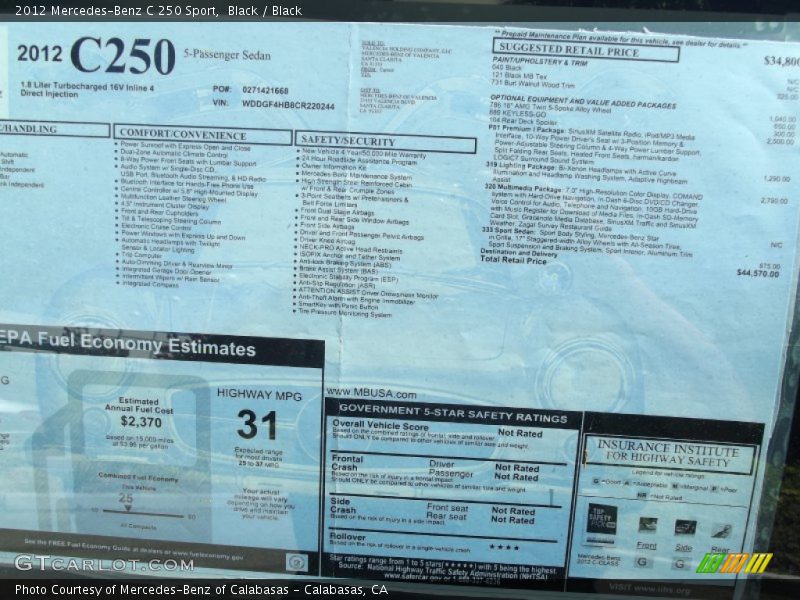 Black / Black 2012 Mercedes-Benz C 250 Sport