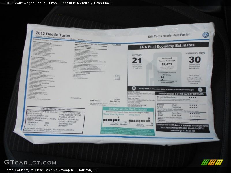 Reef Blue Metallic / Titan Black 2012 Volkswagen Beetle Turbo