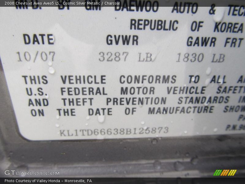 Cosmic Silver Metallic / Charcoal 2008 Chevrolet Aveo Aveo5 LS