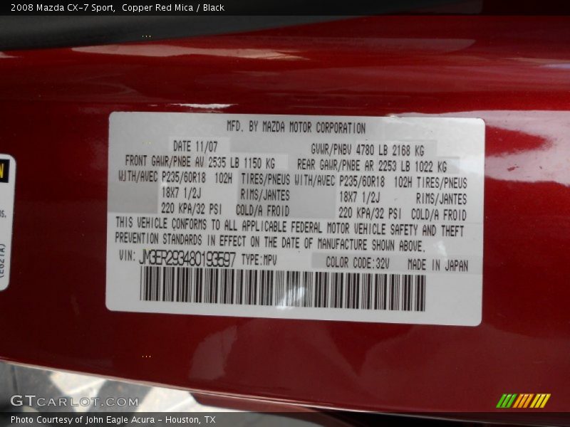 Copper Red Mica / Black 2008 Mazda CX-7 Sport