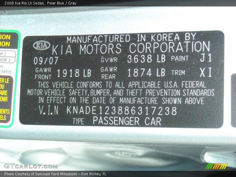 Polar Blue / Gray 2008 Kia Rio LX Sedan