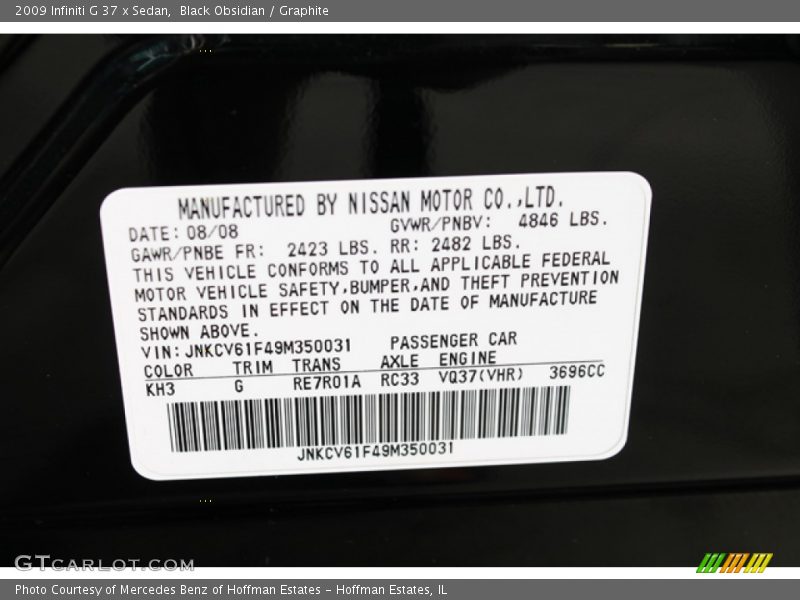 Black Obsidian / Graphite 2009 Infiniti G 37 x Sedan