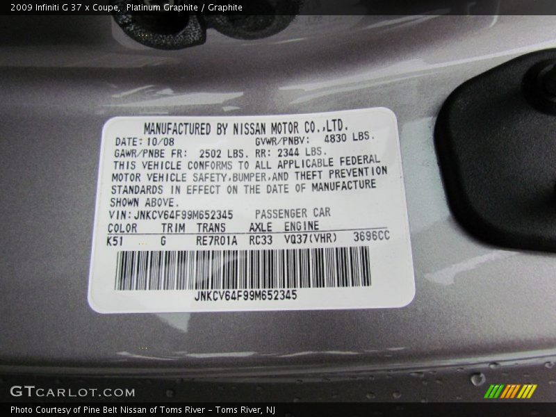 Platinum Graphite / Graphite 2009 Infiniti G 37 x Coupe
