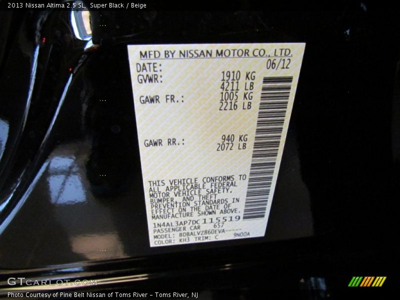 Super Black / Beige 2013 Nissan Altima 2.5 SL
