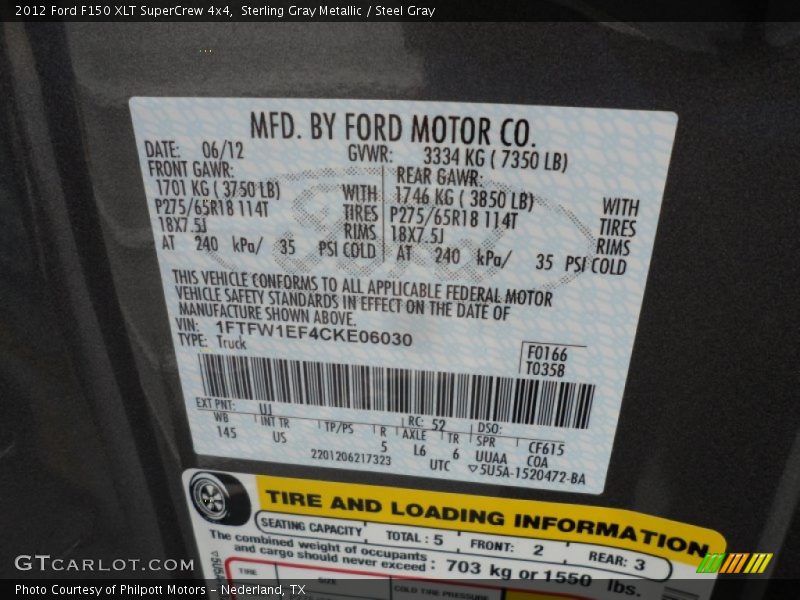 Sterling Gray Metallic / Steel Gray 2012 Ford F150 XLT SuperCrew 4x4