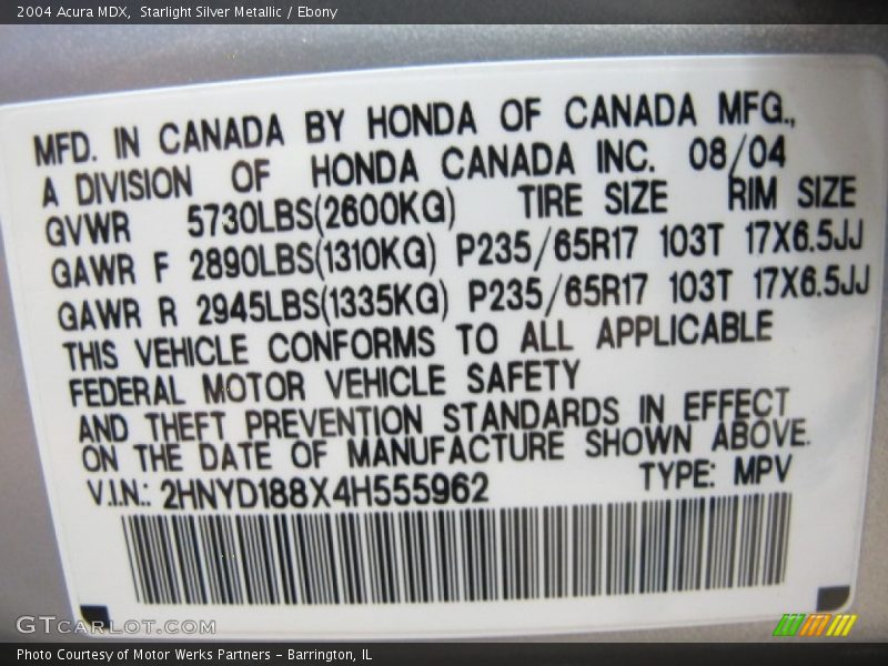 Starlight Silver Metallic / Ebony 2004 Acura MDX
