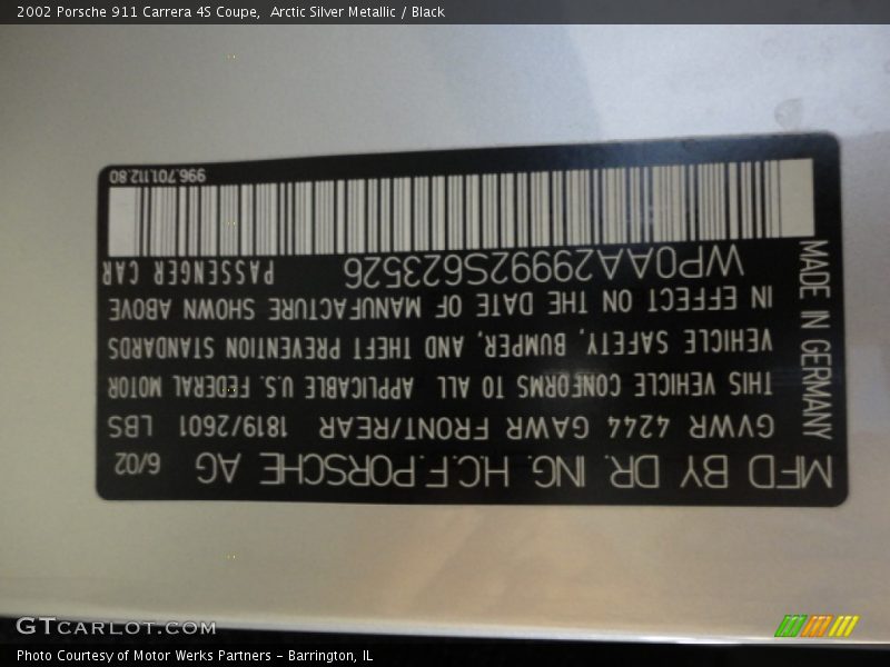 Arctic Silver Metallic / Black 2002 Porsche 911 Carrera 4S Coupe
