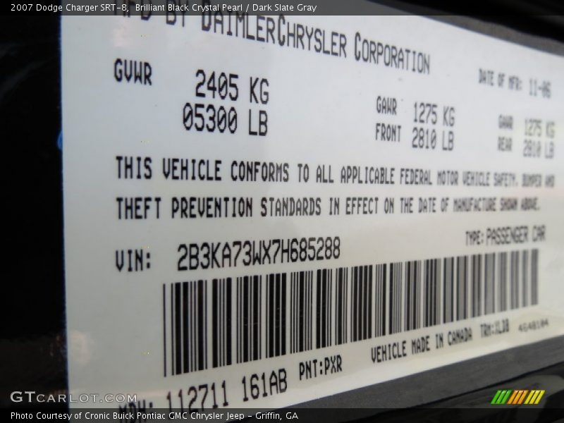 Brilliant Black Crystal Pearl / Dark Slate Gray 2007 Dodge Charger SRT-8