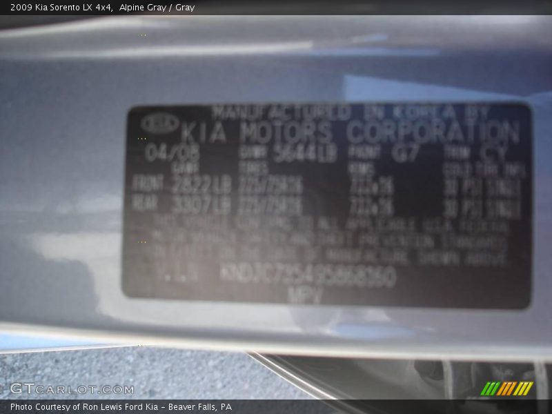 Alpine Gray / Gray 2009 Kia Sorento LX 4x4