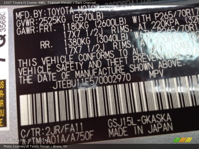 Titanium Metallic / Dark Charcoal 2007 Toyota FJ Cruiser 4WD