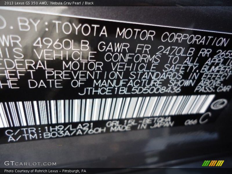 Nebula Gray Pearl / Black 2013 Lexus GS 350 AWD