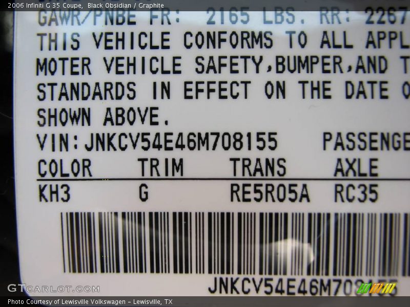 Black Obsidian / Graphite 2006 Infiniti G 35 Coupe