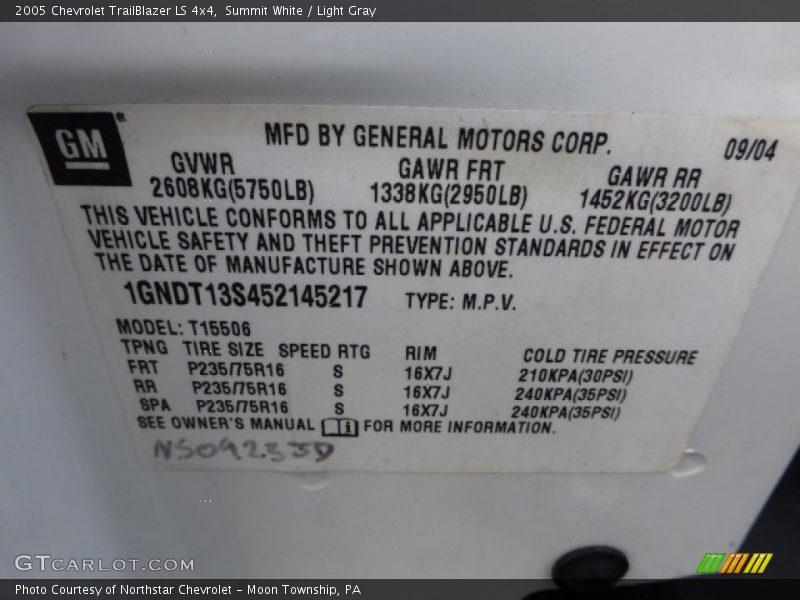 Summit White / Light Gray 2005 Chevrolet TrailBlazer LS 4x4