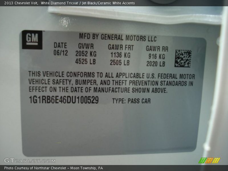 Info Tag of 2013 Volt 