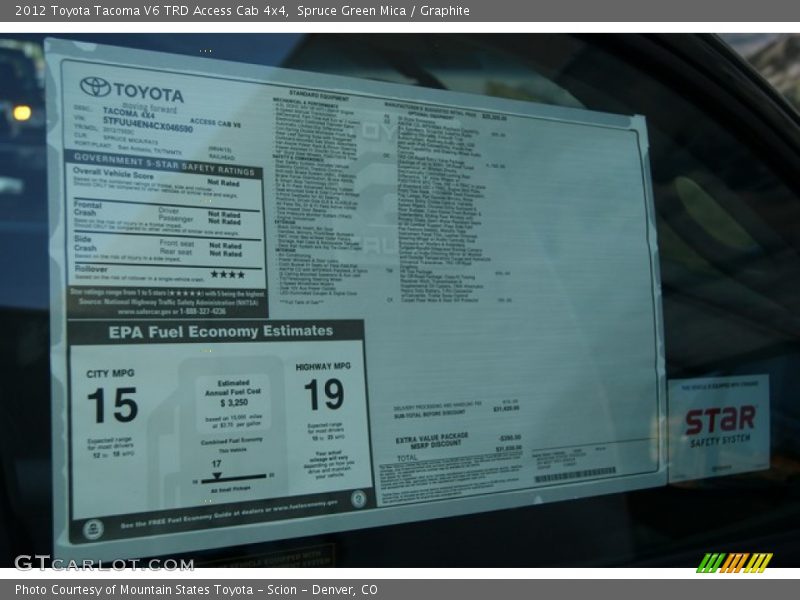 Spruce Green Mica / Graphite 2012 Toyota Tacoma V6 TRD Access Cab 4x4