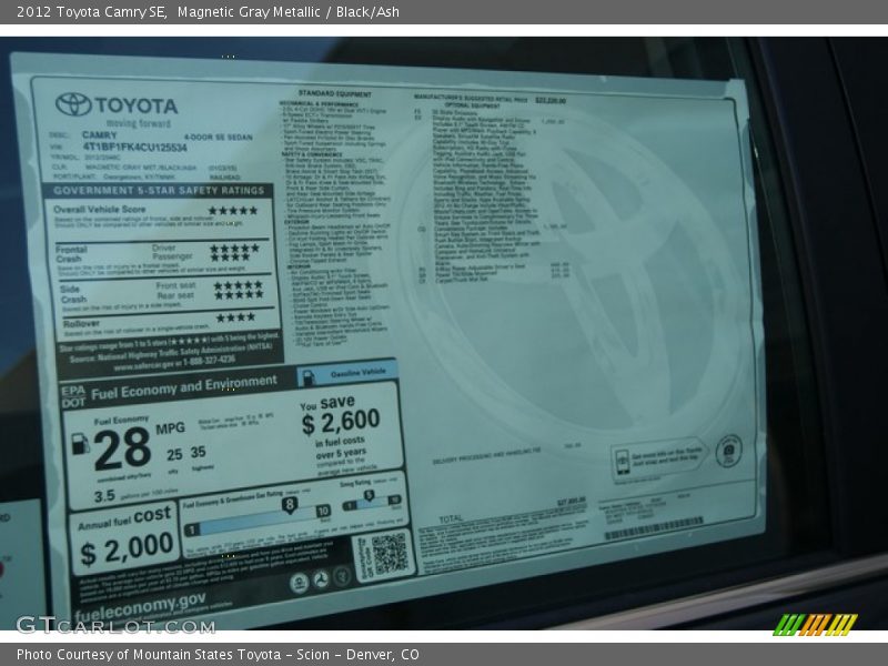 Magnetic Gray Metallic / Black/Ash 2012 Toyota Camry SE