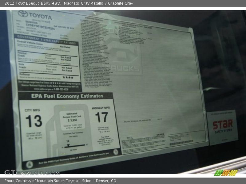 Magnetic Gray Metallic / Graphite Gray 2012 Toyota Sequoia SR5 4WD